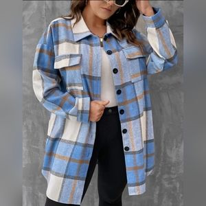 Plus Plaid Flap Pocket Drop Shoulder Coat